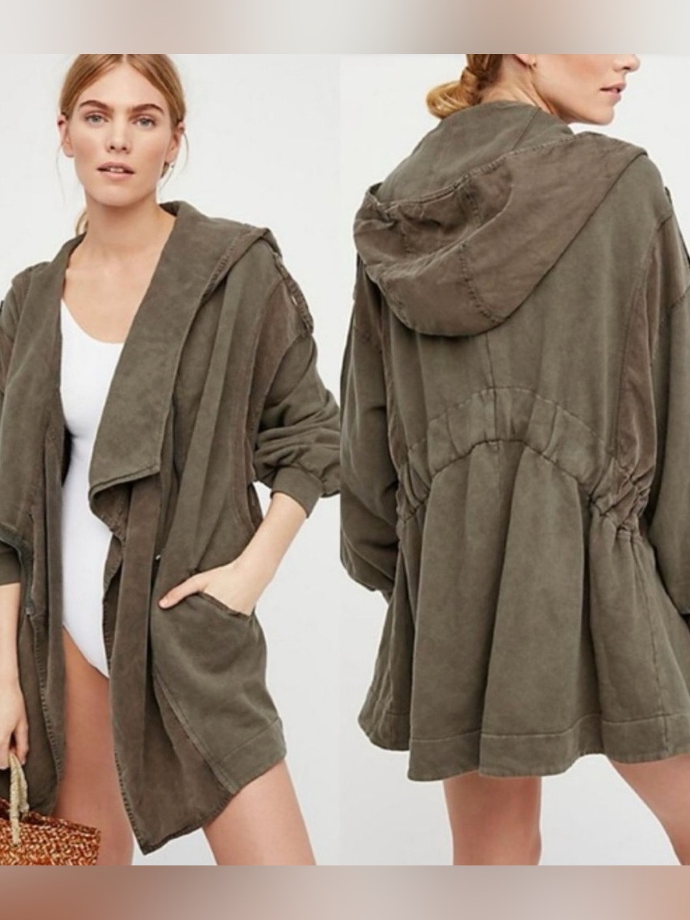 Free People Olive Green Cardi with Hood